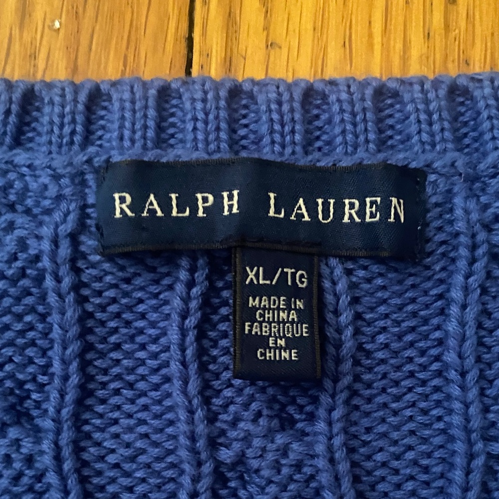 Ralph Lauren Cable Knit V Neck Sweater Size XL 100% Cotton Periwinkle Blue EUC - Picture 3 of 14